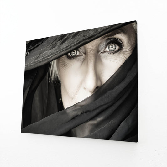 Veiled Eyes Women Photography Canvas – angled canvas view on white background