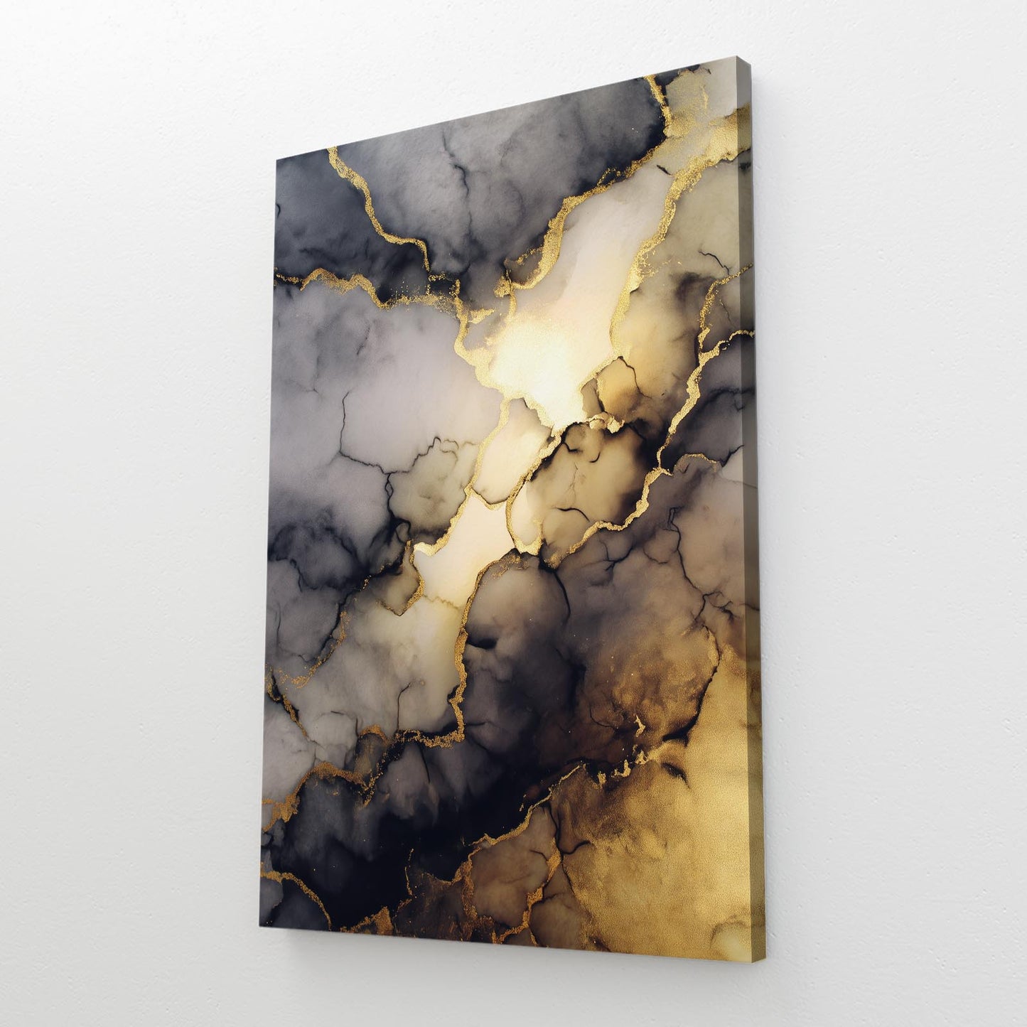 Veined Marble Glow Gold Canvas Art – styled in a furnished interior