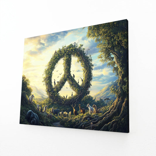 Verdant Peace Circle Wall Decor – angled canvas view on white background