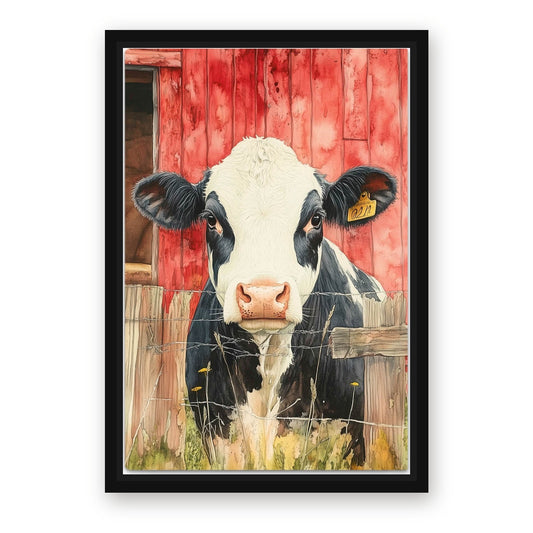 Vertical Cow Art – with Premium Black wood frame