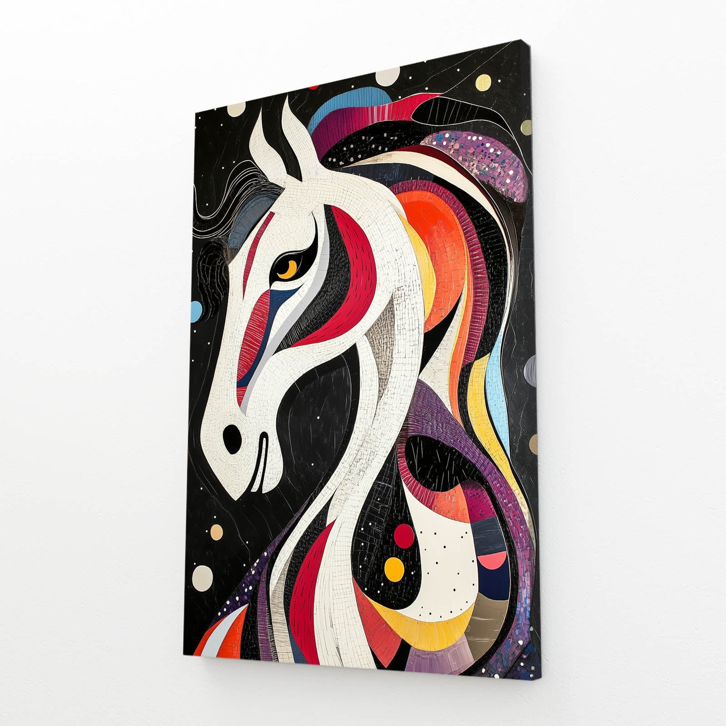 Vertical Horse Art – angled canvas view on white background
