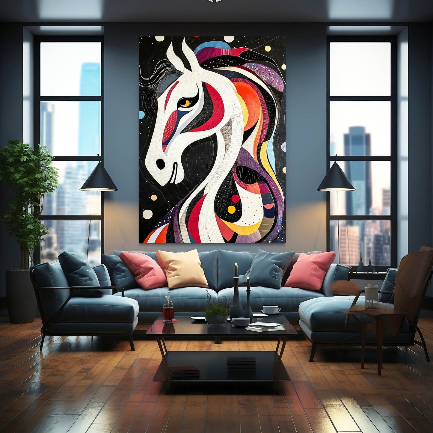 Vertical Horse Art – angled canvas view on white background