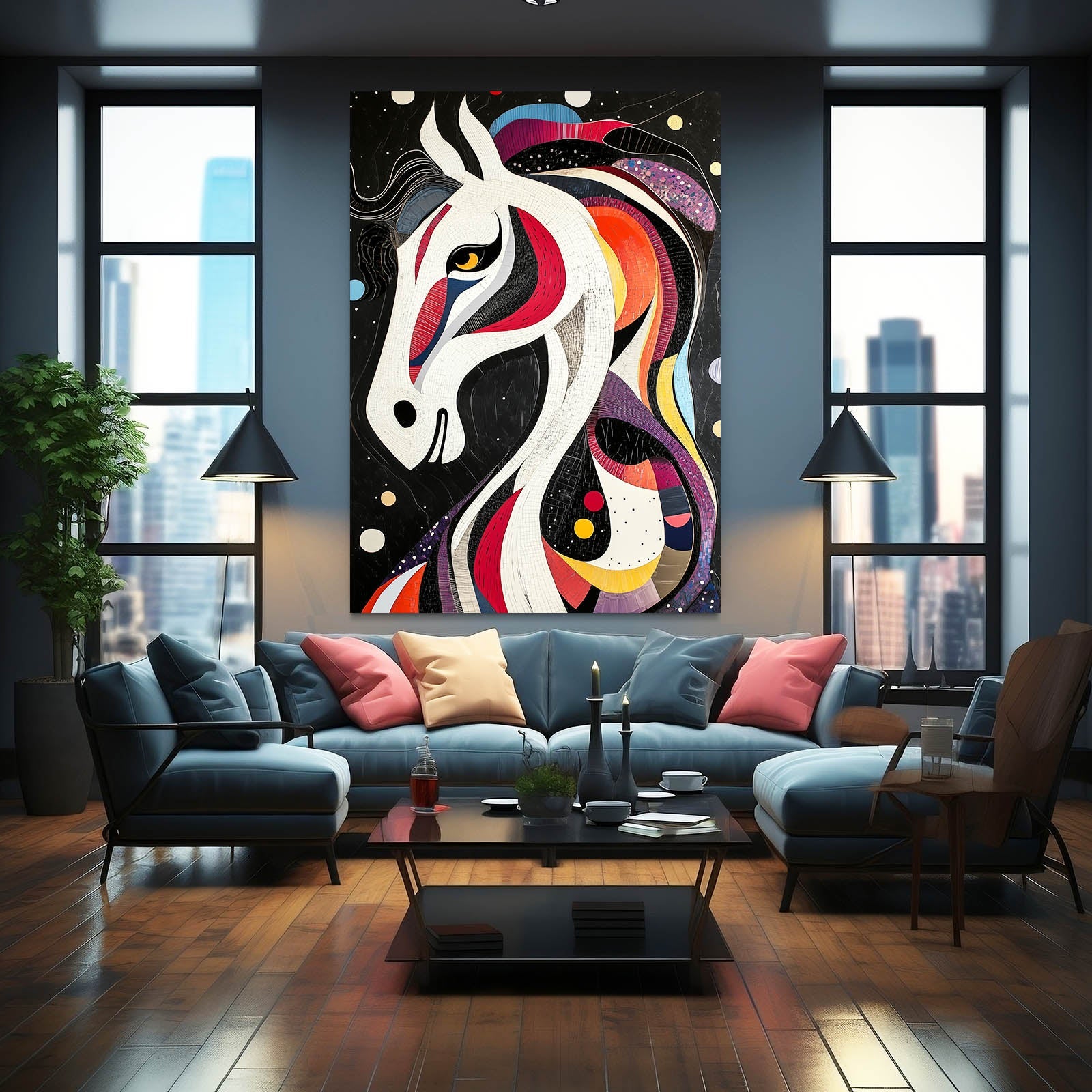 Vertical Horse Art – angled canvas view on white background