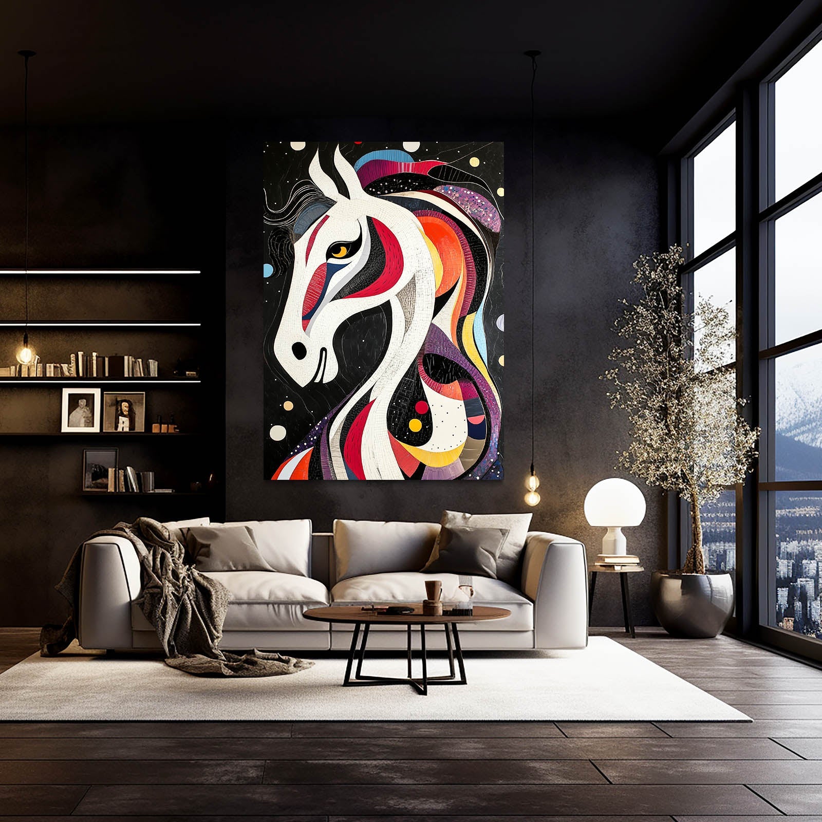 Vertical Horse Art – angled canvas view on white background