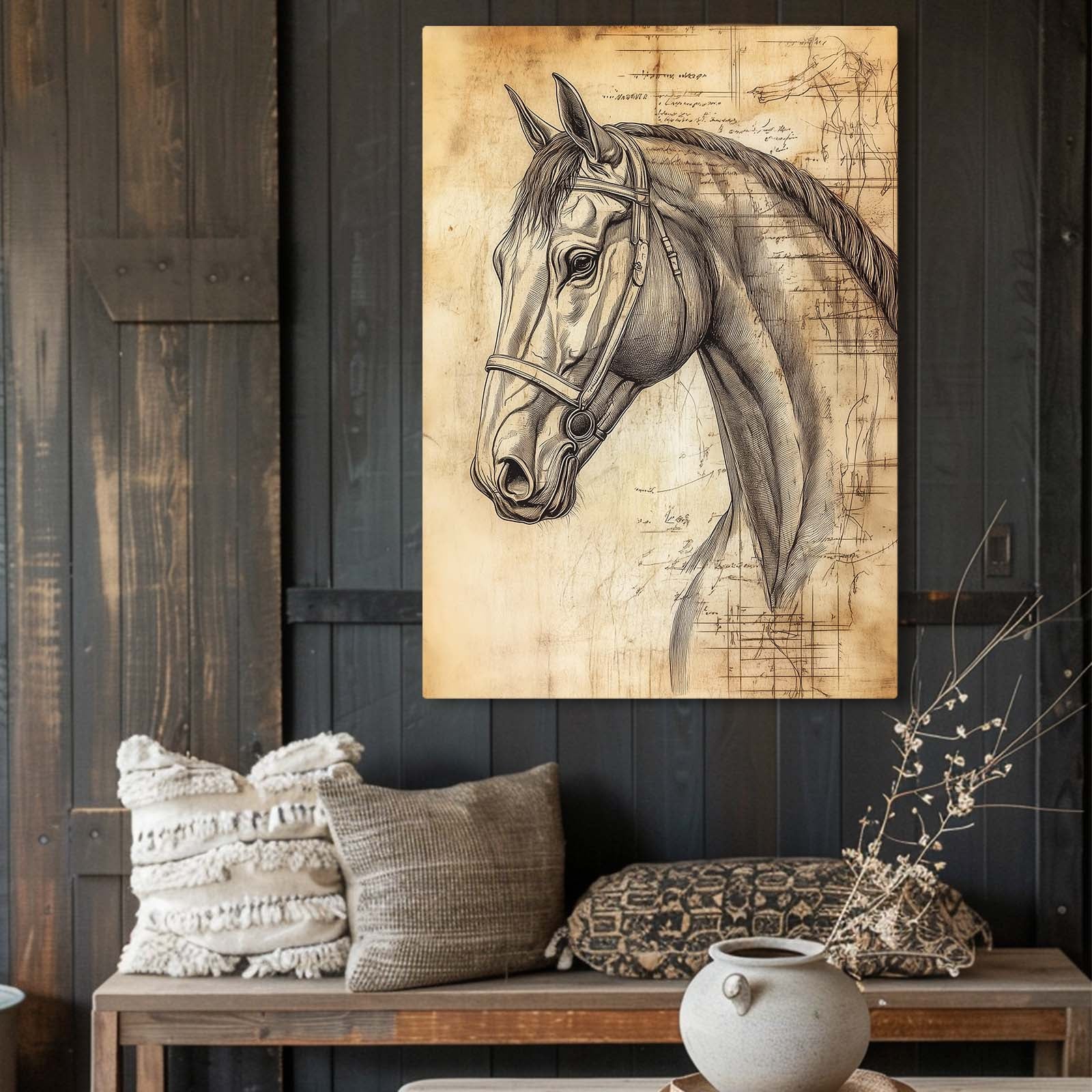 Vertical Horse Wall Art – angled canvas view on white background