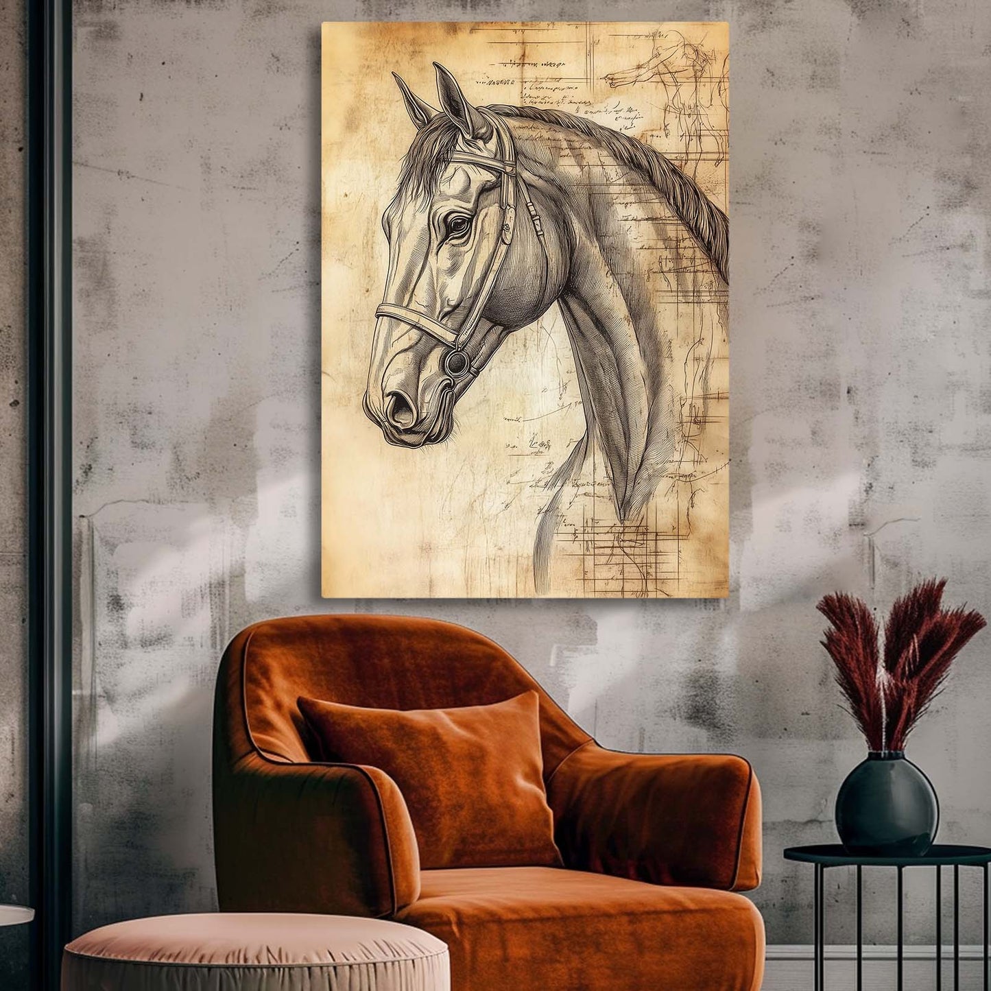 Vertical Horse Wall Art – angled canvas view on white background