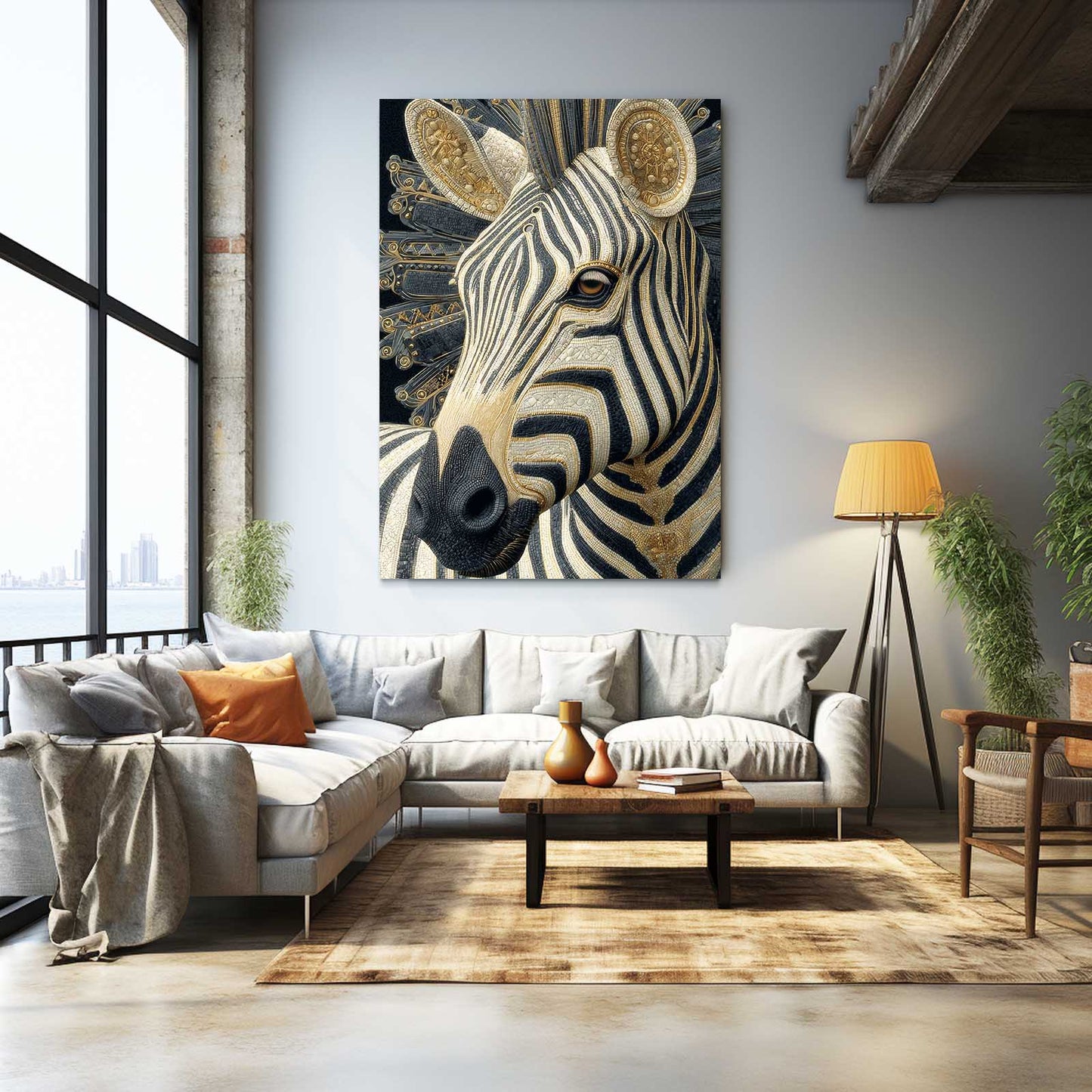 Vertical Zebra Art – styled in a furnished interior