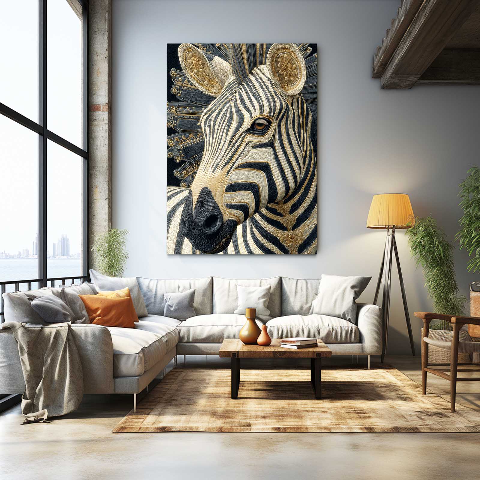 Vertical Zebra Art – styled in a furnished interior