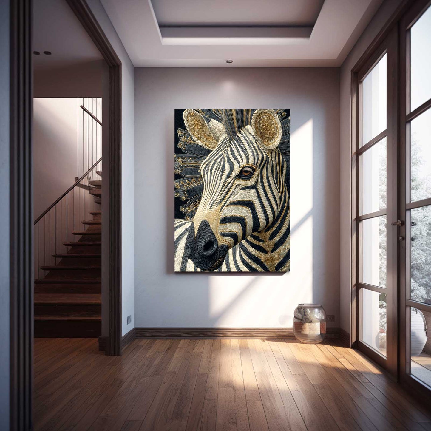 Vertical Zebra Art – styled in a furnished interior