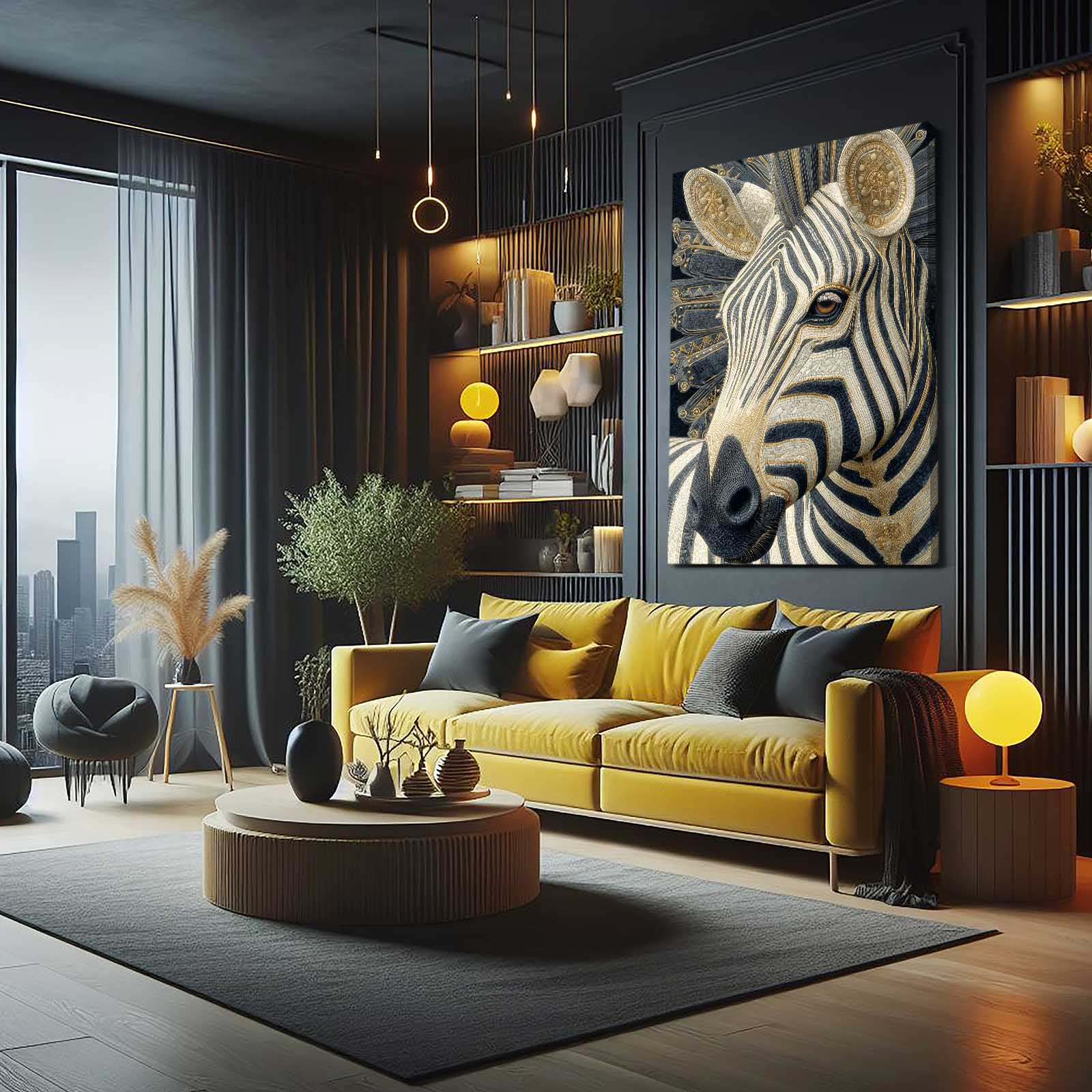 Vertical Zebra Art – styled in a furnished interior
