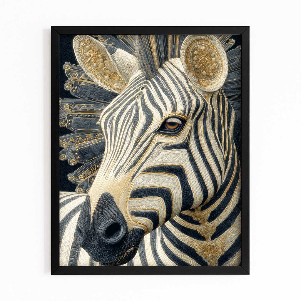 Vertical Zebra Art – with Premium Black frame on white background