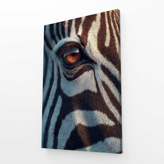Vertical Zebra Artwork – angled canvas view on white background