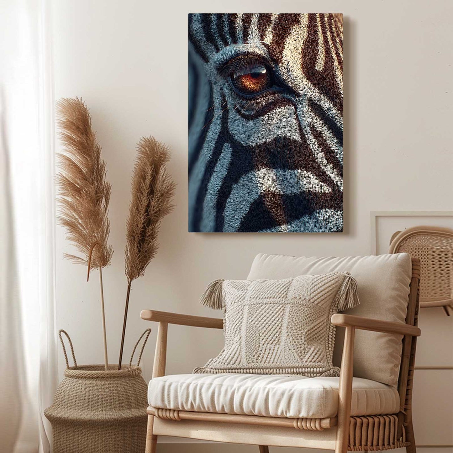 Vertical Zebra Artwork – styled in a furnished interior