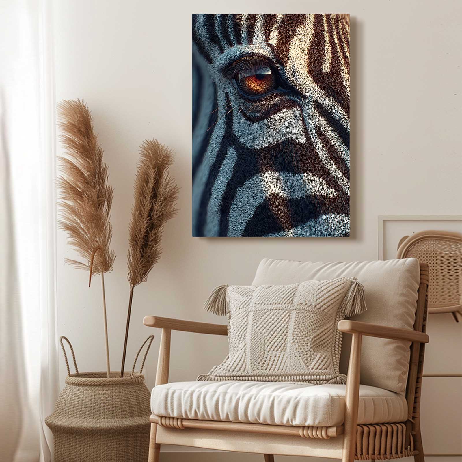 Vertical Zebra Artwork – styled in a furnished interior