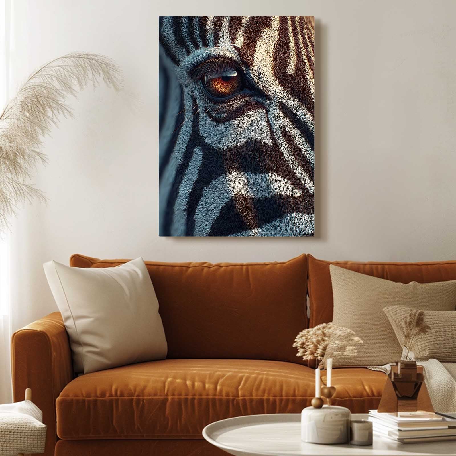 Vertical Zebra Artwork – styled in a furnished interior