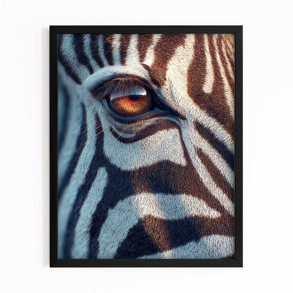 Vertical Zebra Artwork – with Premium Black frame on white background