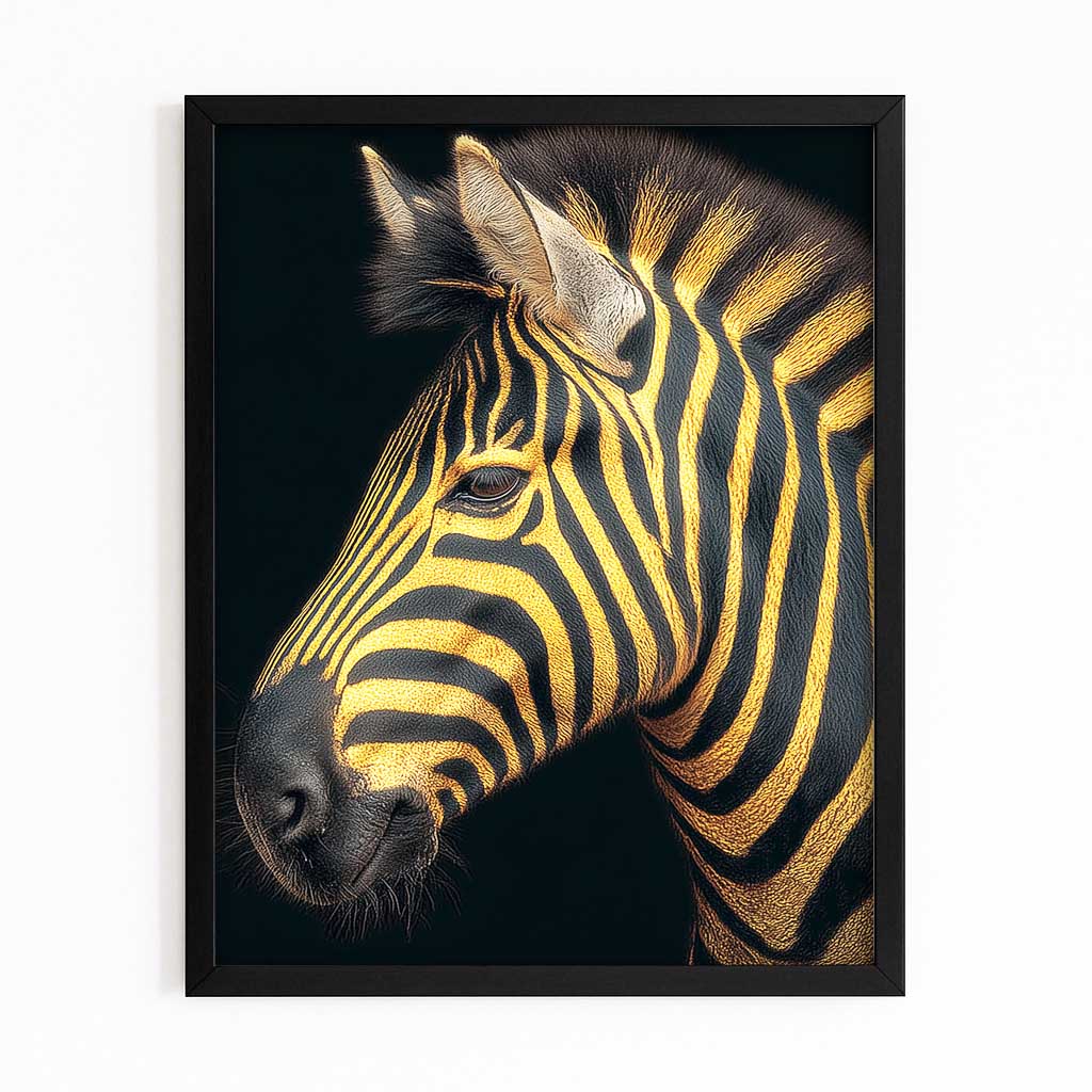 Vertical Zebra Canvas Art – with Premium Black frame on white background