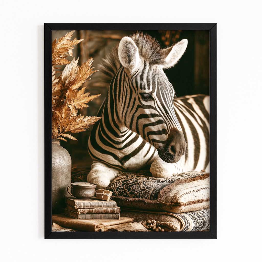Vertical Zebra Prints – with Premium Black frame on white background