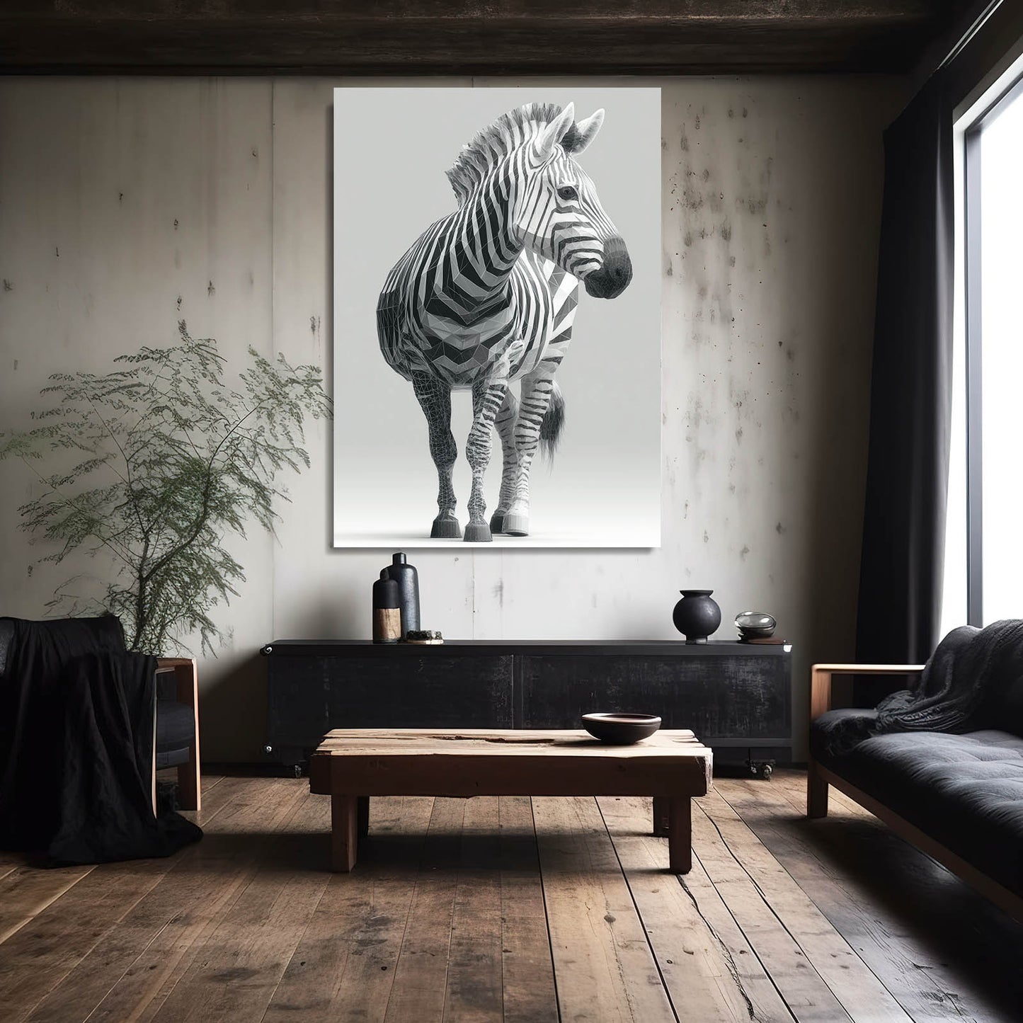 Vertical Zebra Wall Art – styled in a furnished interior