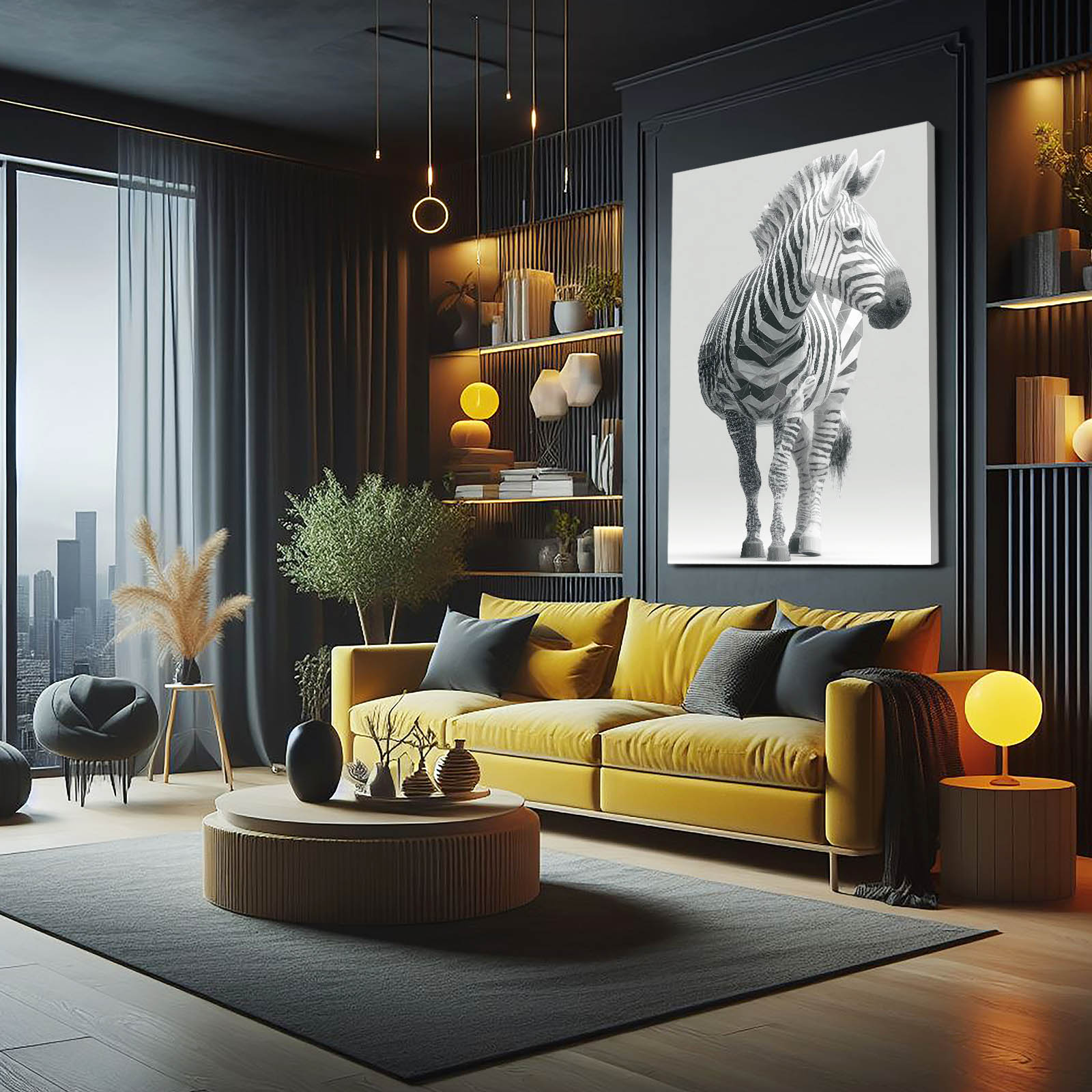 Vertical Zebra Wall Art – styled in a furnished interior