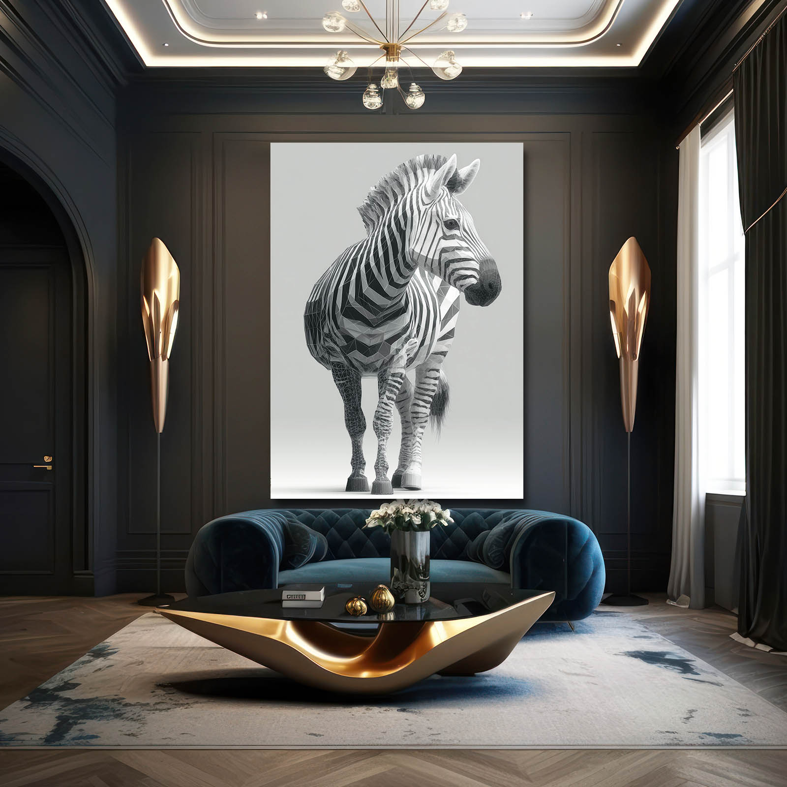 Vertical Zebra Wall Art – styled in a furnished interior