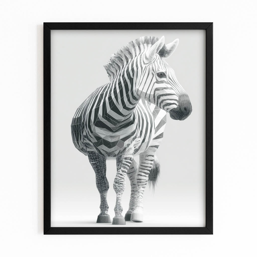 Vertical Zebra Wall Art – with Premium Black frame on white background