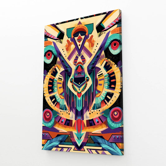 Vibrant Aztec Totem Mexican Wall Art — contemporary canvas print, angled canvas view on white background
