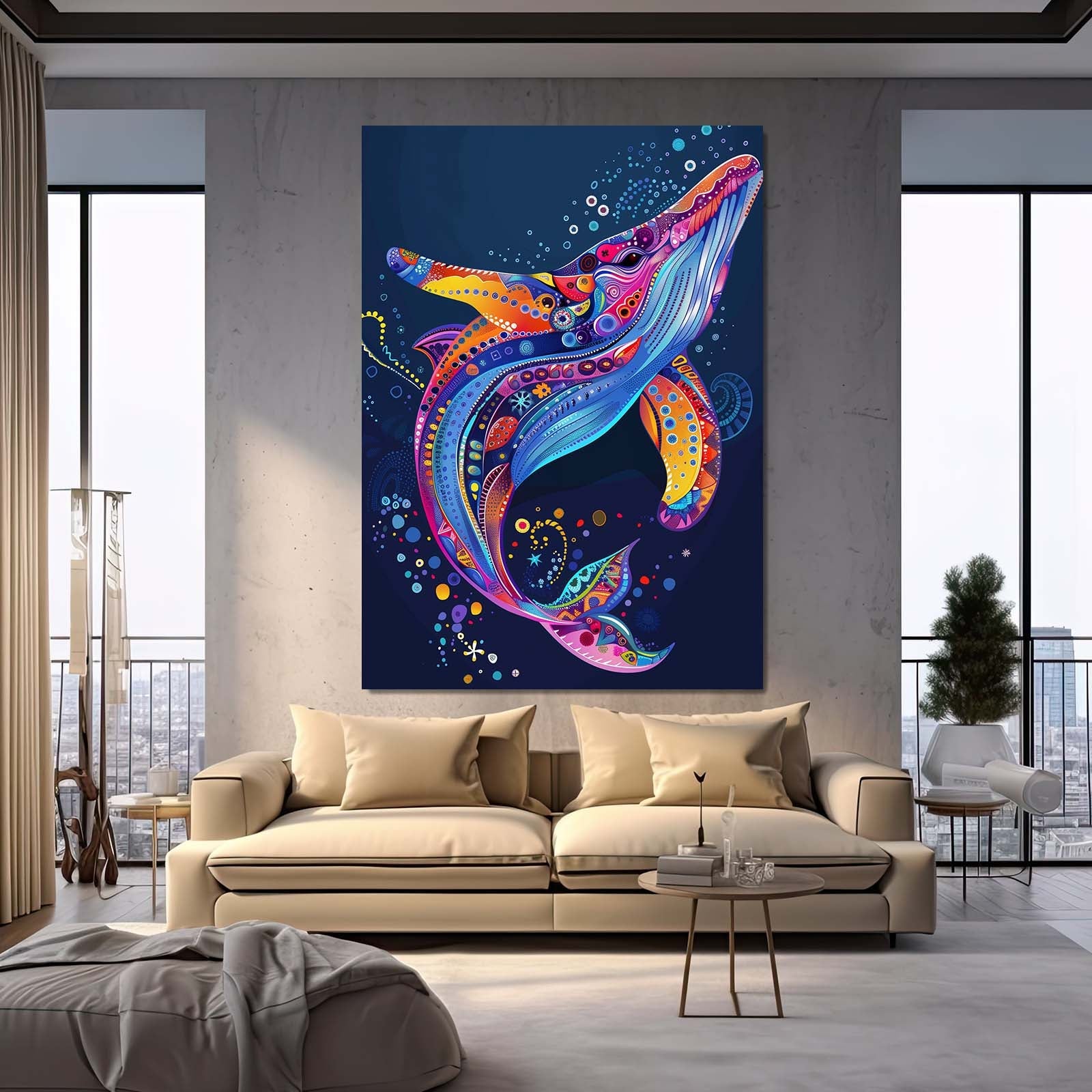 Vibrant Colorful Whale Art