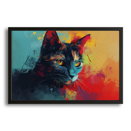 Vibrant Gaze Cat Art — digital canvas print in blue tones, canvas print on white background