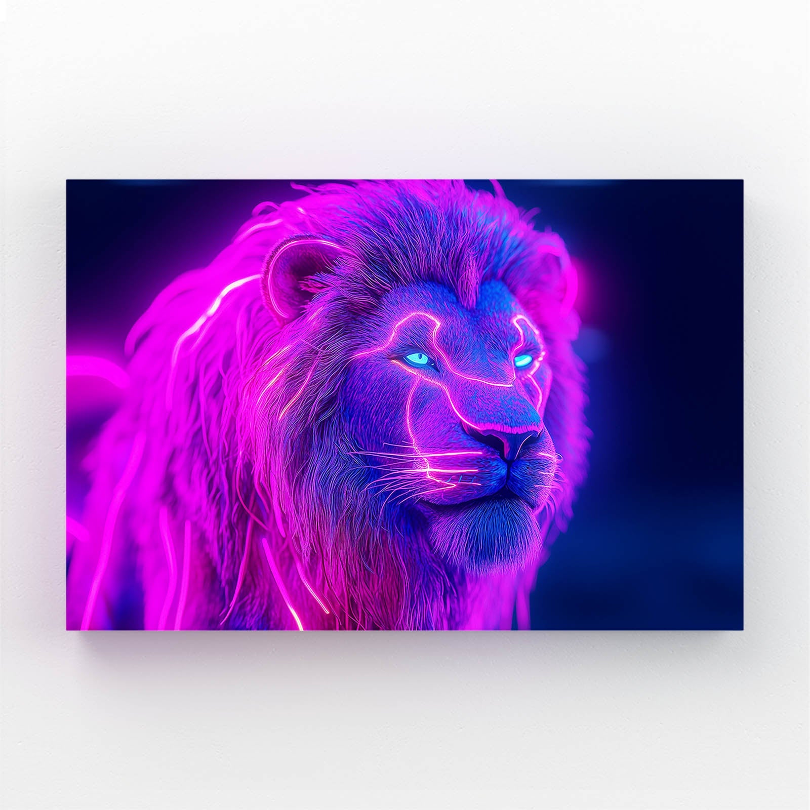 Vibrant Neon Lion Canvas