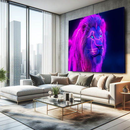 Vibrant Neon Lion Canvas