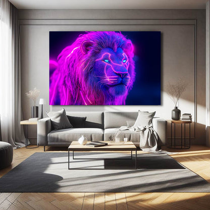 Vibrant Neon Lion Canvas