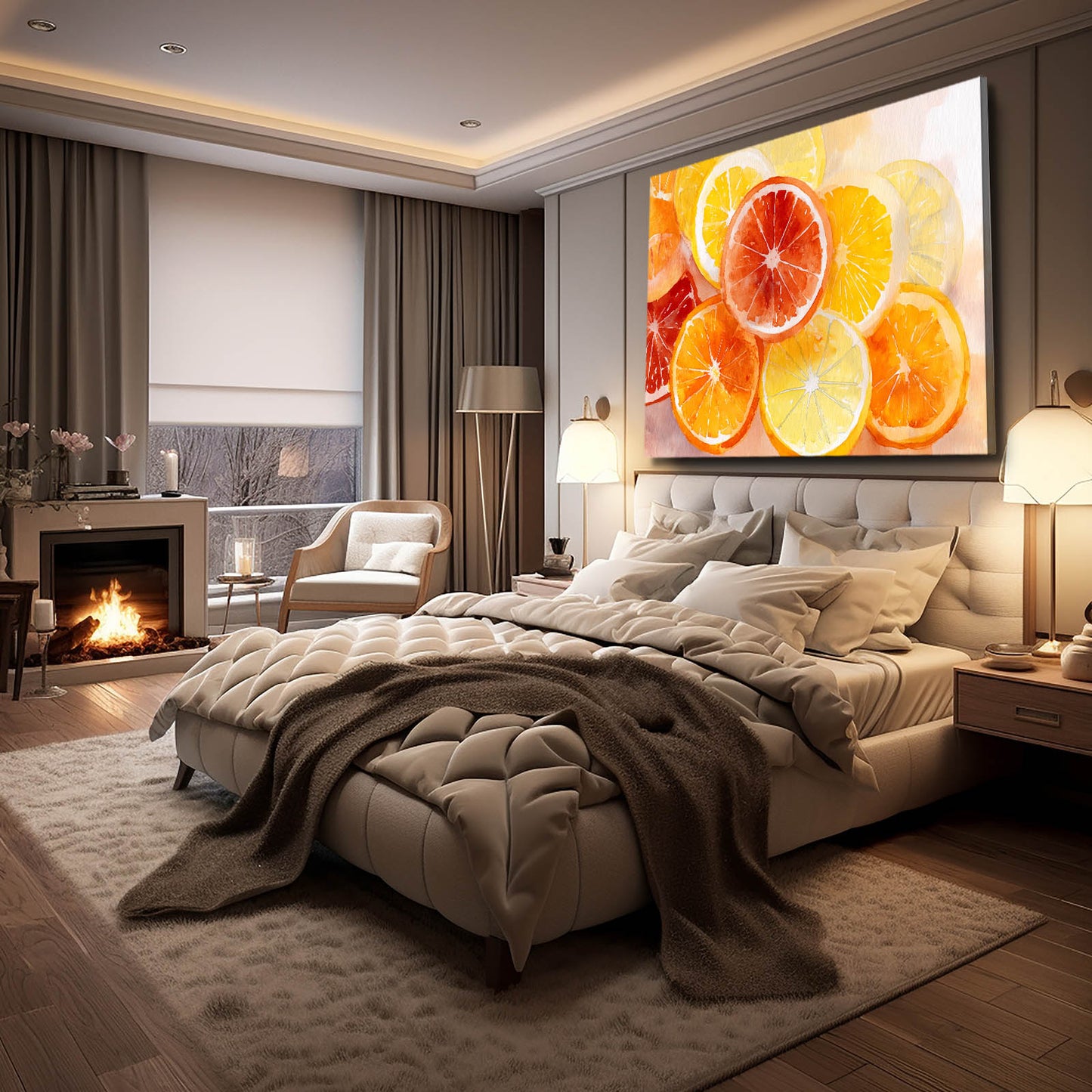 Vibrant Orange Slices Fruit Art – styled in a furnished interior