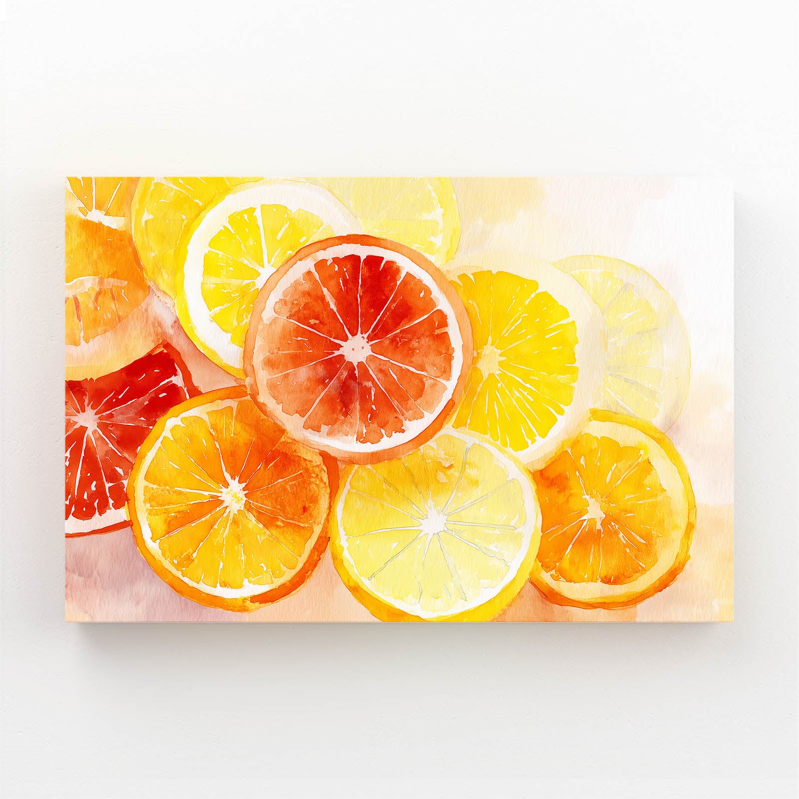Vibrant Orange Slices Fruit Art – angled canvas view on white background