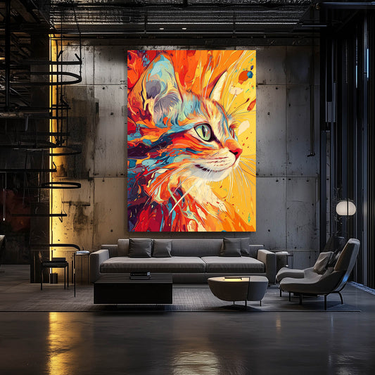 Vibrant Portrait Cat Art — digital canvas print in orange tones, view 3