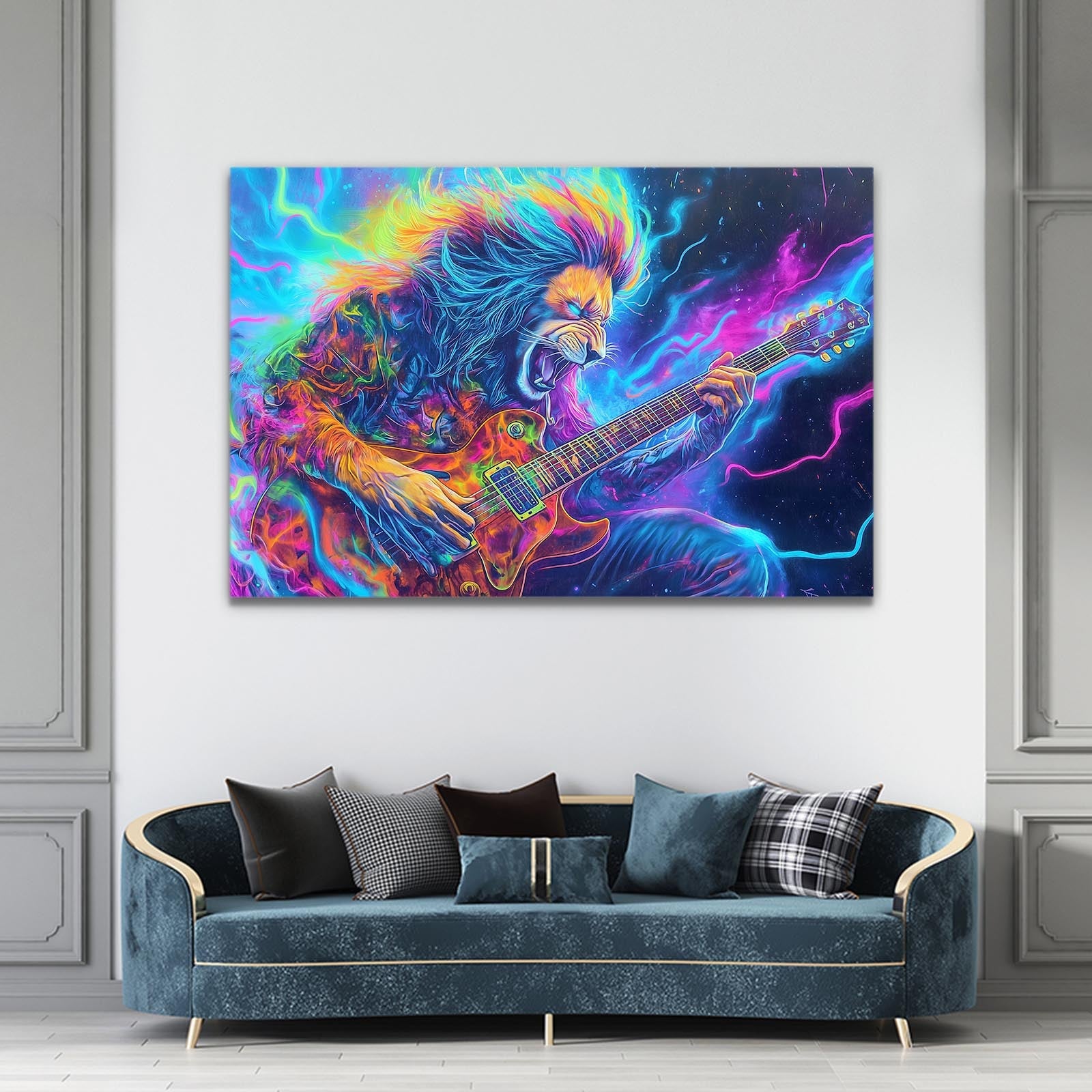 Vibrant Rockstar Lion Canvas