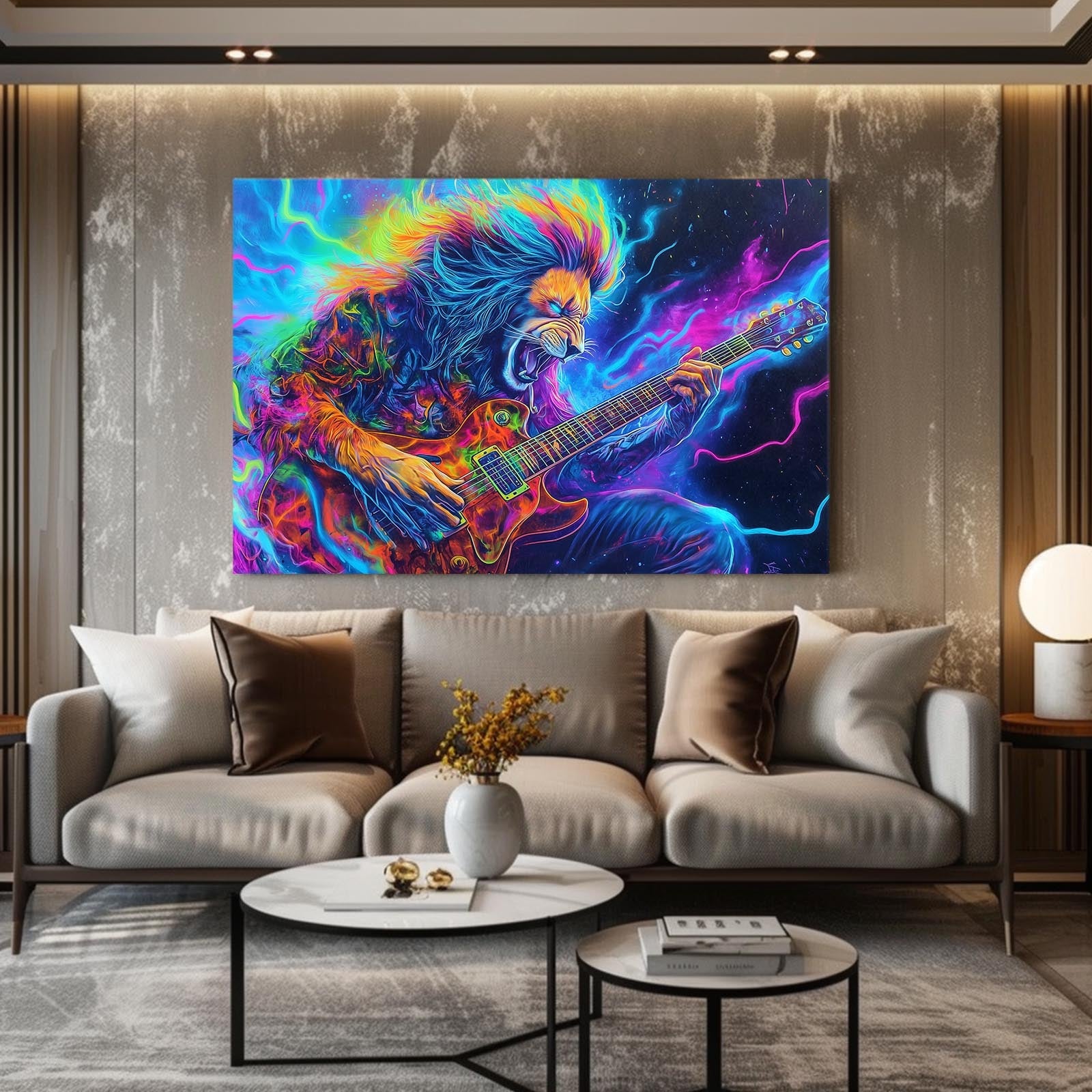 Vibrant Rockstar Lion Canvas