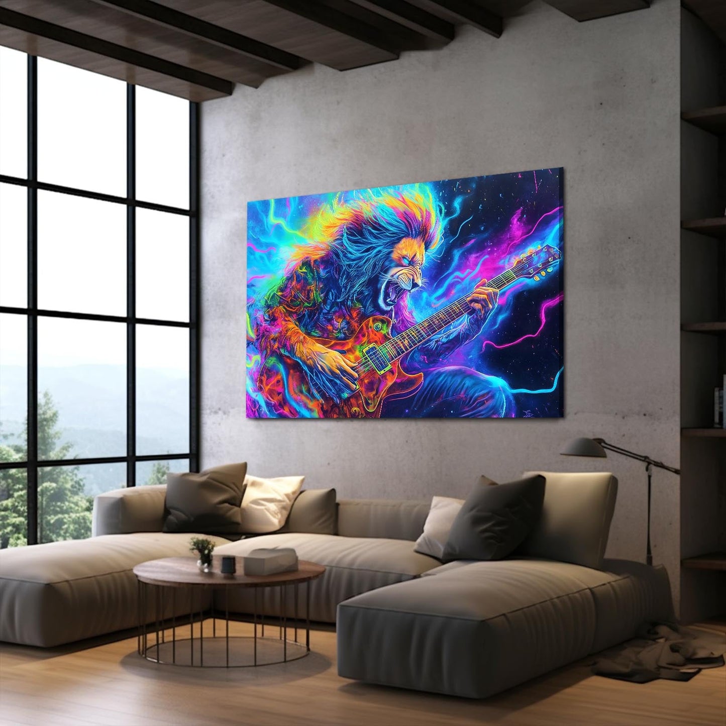 Vibrant Rockstar Lion Canvas