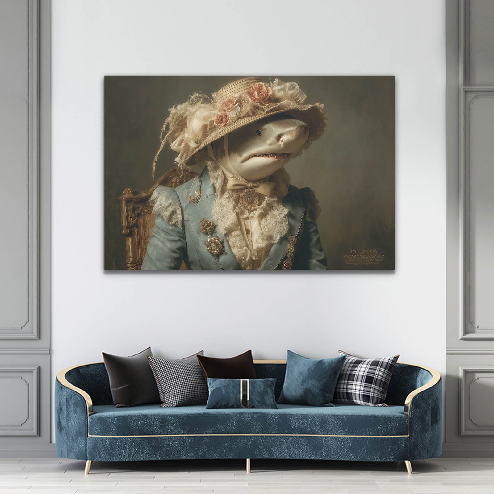 Victorian Lady Portrait Shark Wall Art – styled in a furnished interior