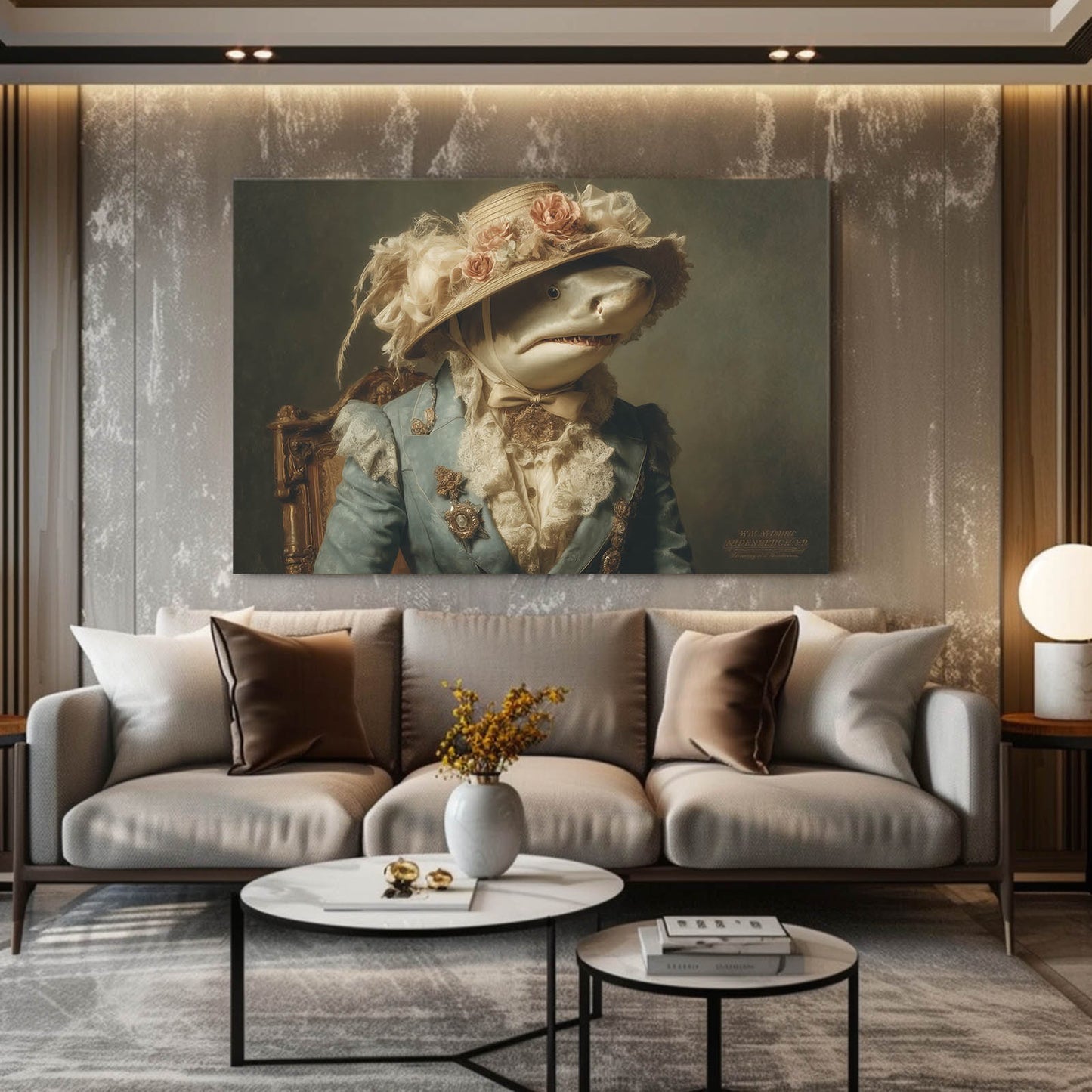 Victorian Lady Portrait Shark Wall Art – styled in a furnished interior