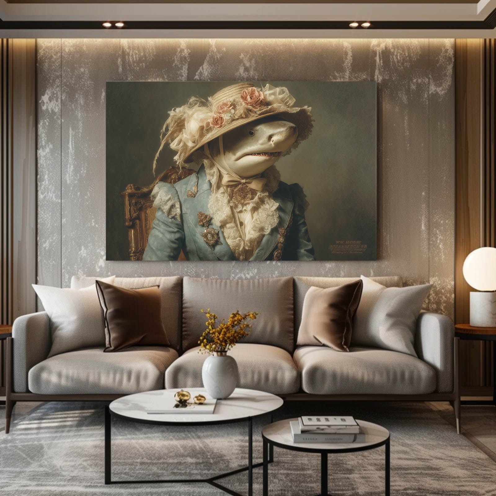 Victorian Lady Portrait Shark Wall Art – styled in a furnished interior