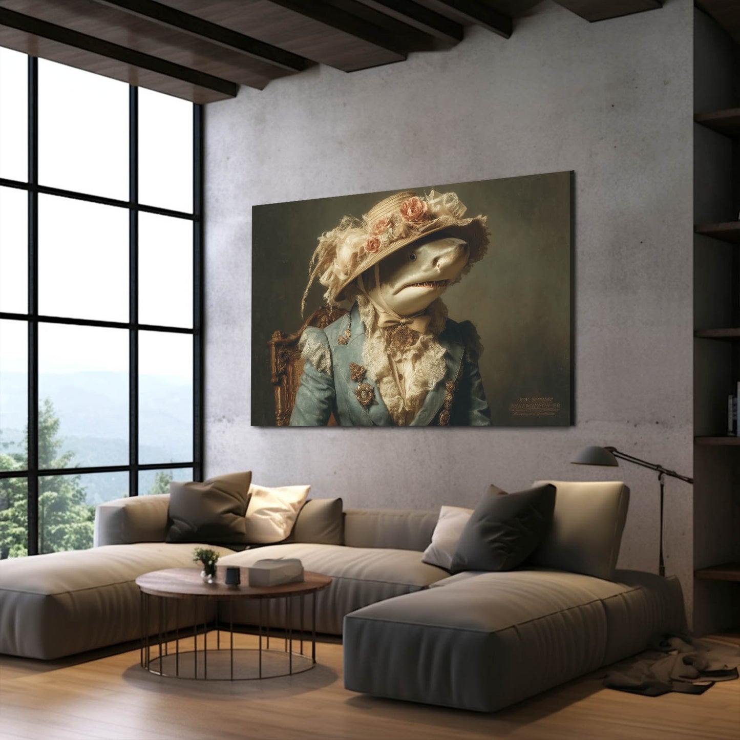 Victorian Lady Portrait Shark Wall Art – styled in a furnished interior
