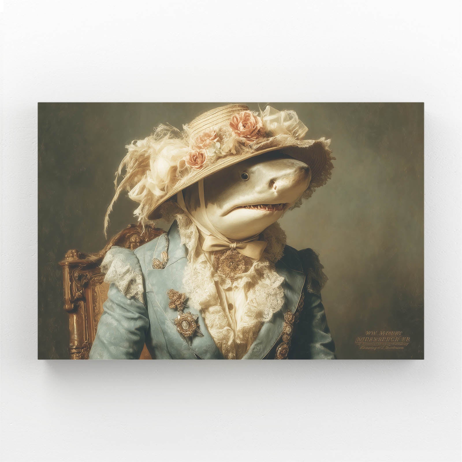 Victorian Lady Portrait Shark Wall Art – canvas print on white background