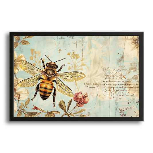 Vintage Botanical Bee Art – canvas print on white background