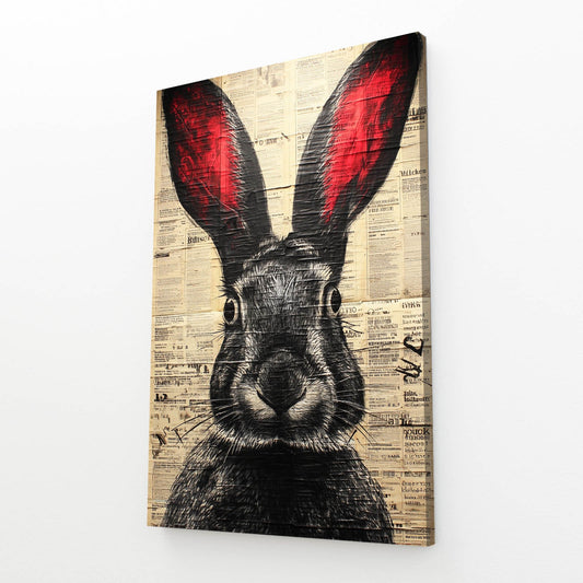 Vintage Bunny Art – angled canvas view on white background