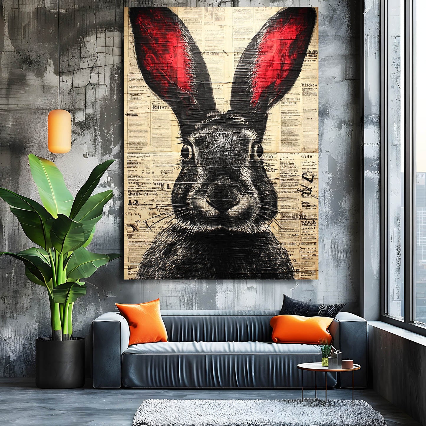 Vintage Bunny Art – angled canvas view on white background