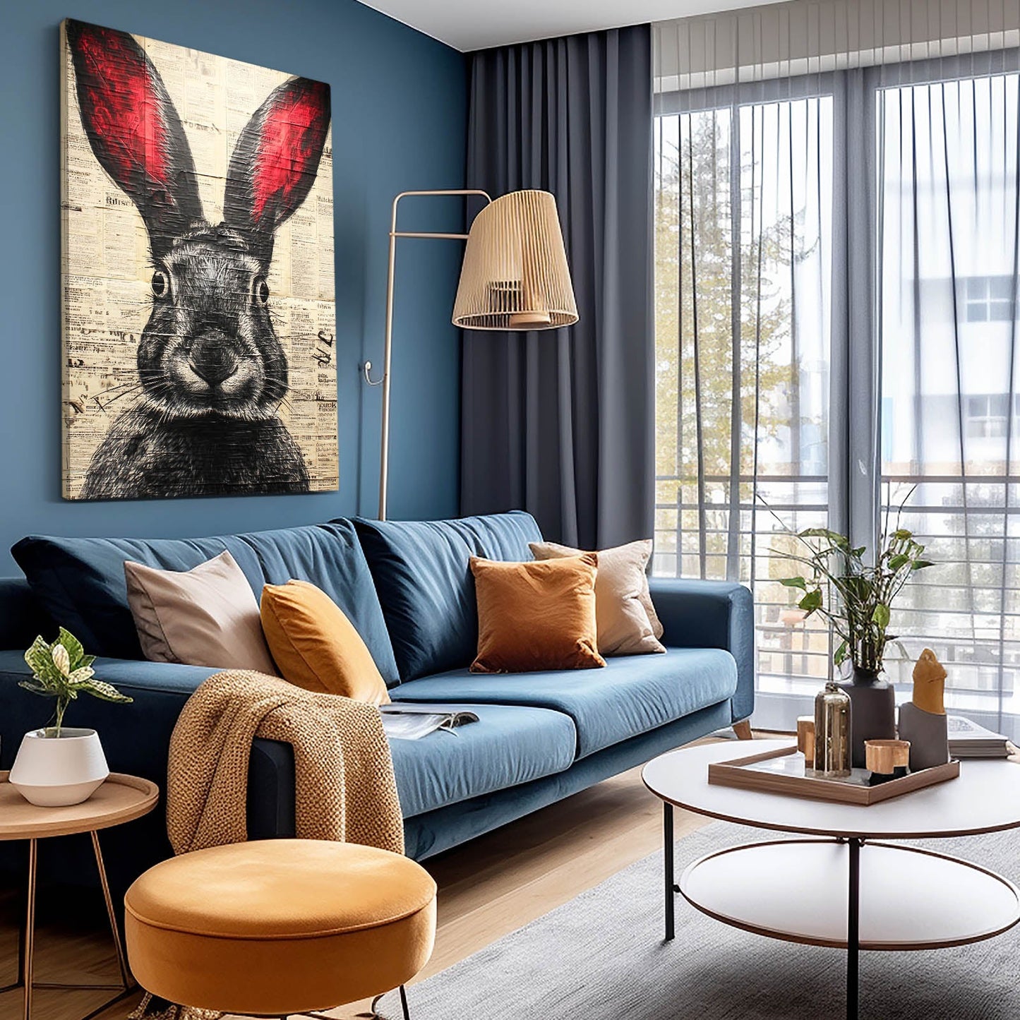 Vintage Bunny Art – angled canvas view on white background