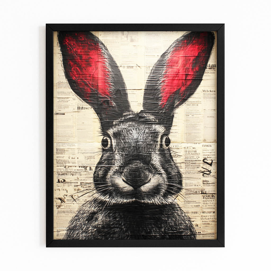 Vintage Bunny Art – with Premium Black frame on white background