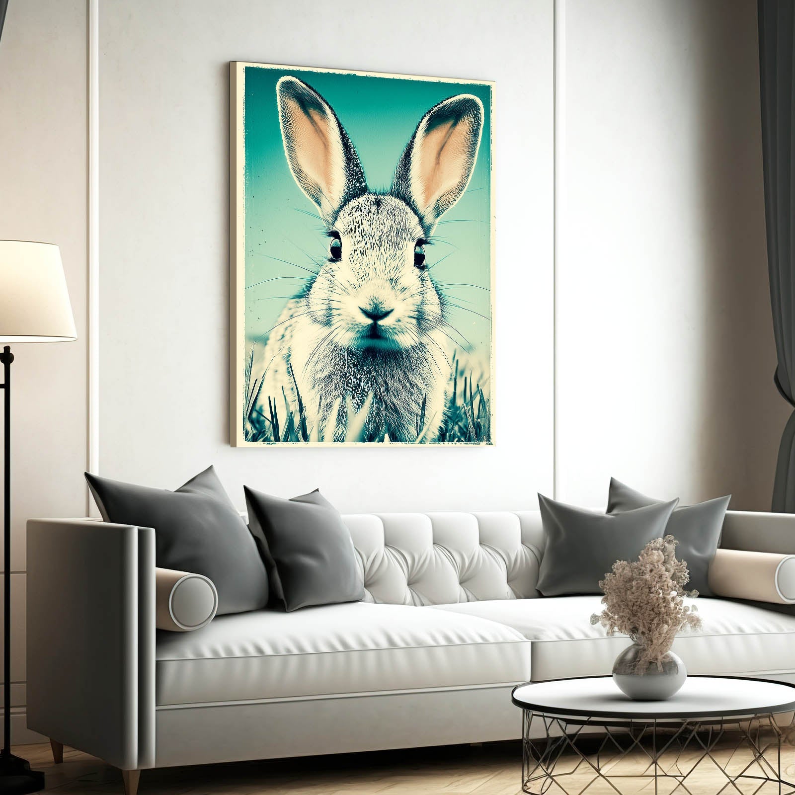 Vintage Bunny Canvas – angled canvas view on white background