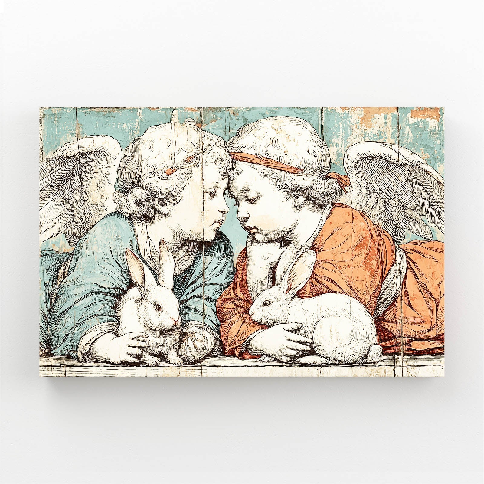 Vintage Bunny Prints – angled canvas view on white background